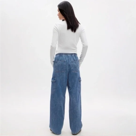 NEW! GAP High Rise Wide Leg Pull On Cargo Jeans - Size XS 🩷 #870134 - Picture 2 of 7